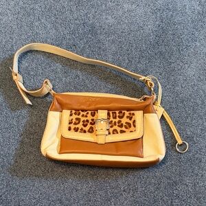 Sharif Brown and Cream Shoulder Bag with Leopard Accent